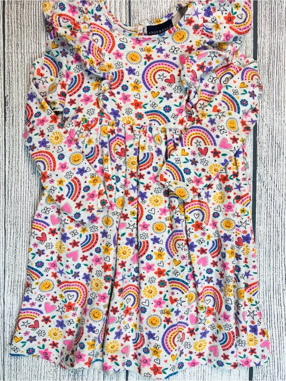 Andy & Evan White Rainbow Print Long-Sleeve Dress